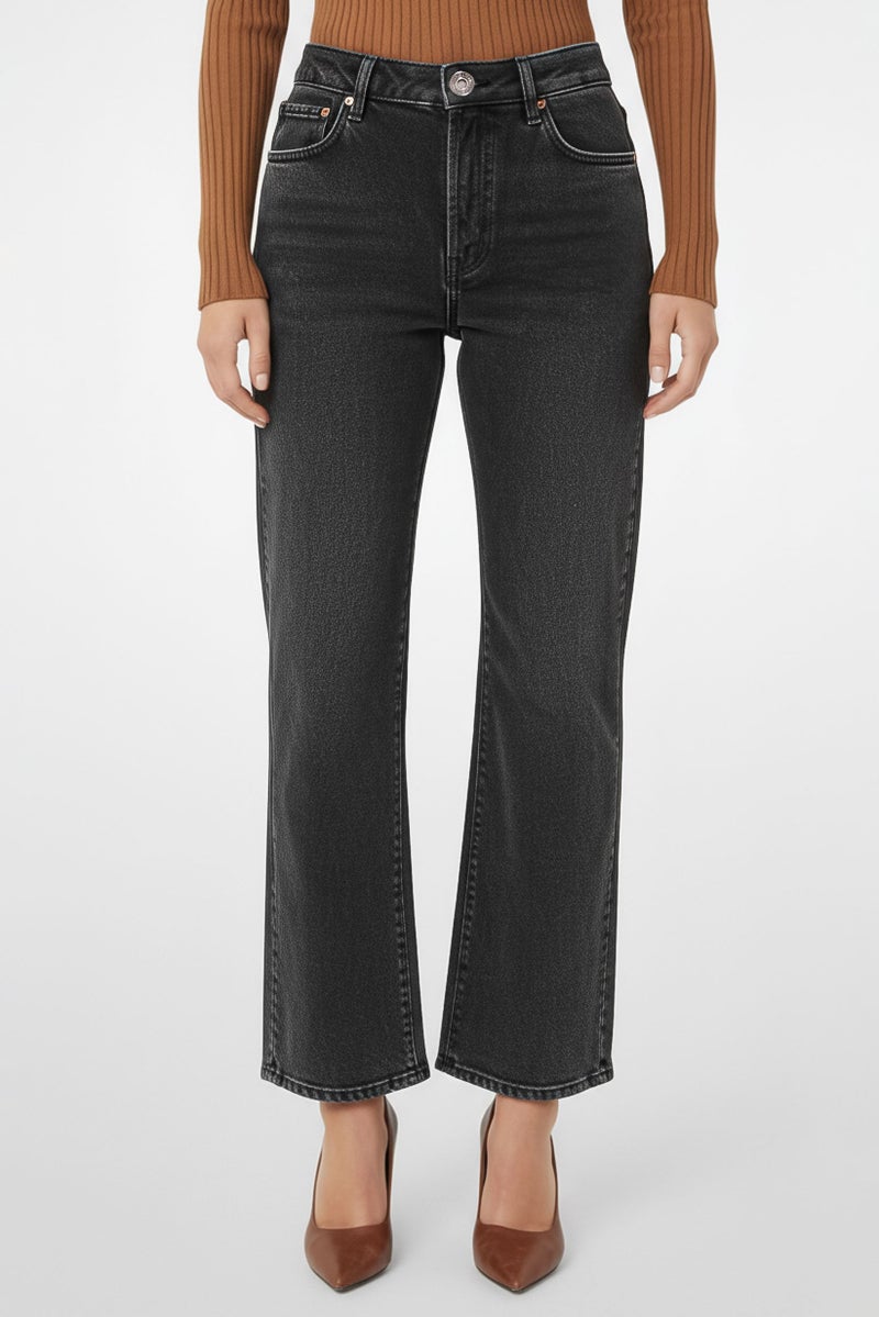 Replay Women Flared Fit Washed Stretchable Denim, Dark Grey - Image 3